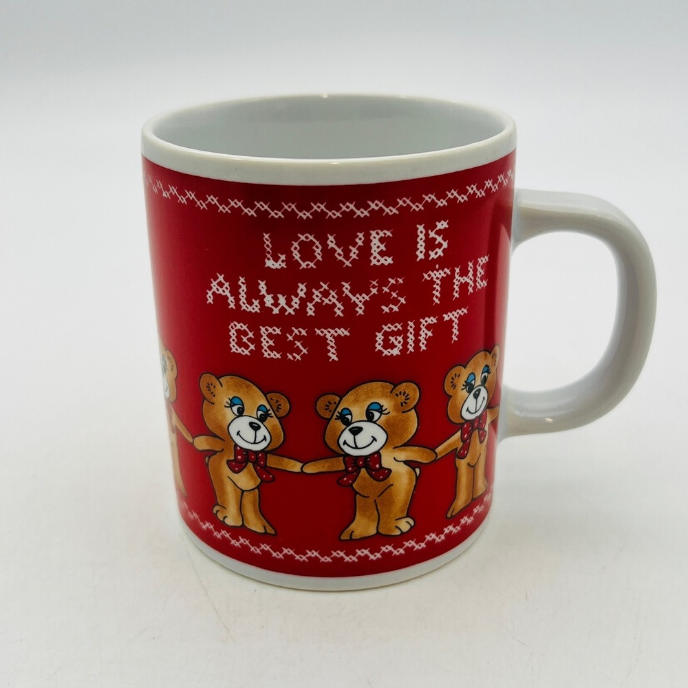 Vintage Norcrest Teddy Bear Mug Love Is Always The Best Gift Red Ceramic Japan